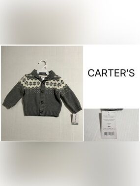 CARTER’S - 9M - NWT - INFANT BOYS GREY FAIRISLE KNIT CARDIGAN SWEATER